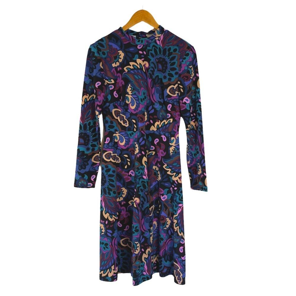 Trina Turk Tia Rosita Point Bonita Paisley Mock Neck Long Sleeve Dress Size 2 - Picture 8 of 13